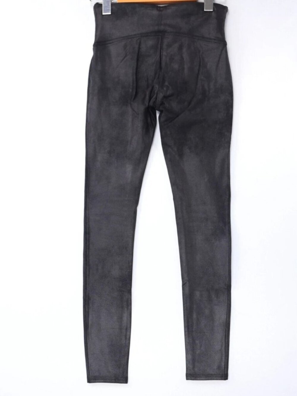 SPANX Womens Black Faux Leather Fleece Lined Leggings XL Coated NEW